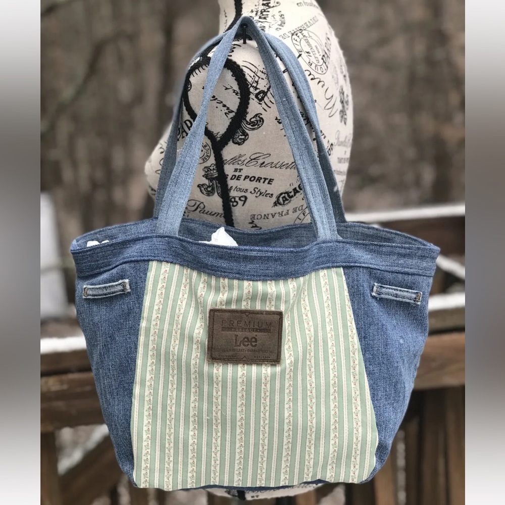 New handmade denim jean peasant style purse tote handbag